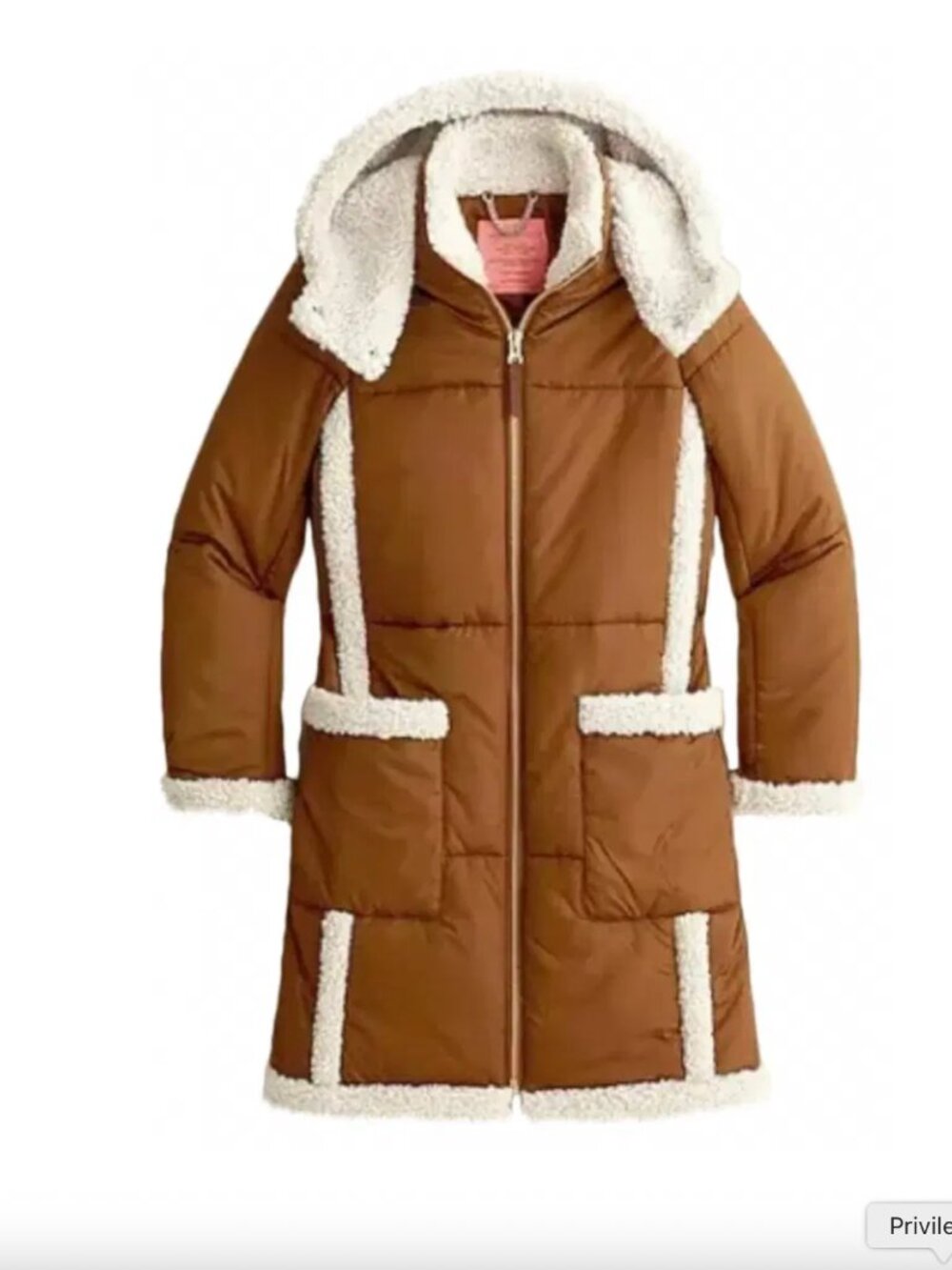 J. Crew Snowday Signature Puffer Glazed Pecan Brown Sherpa Primaloft